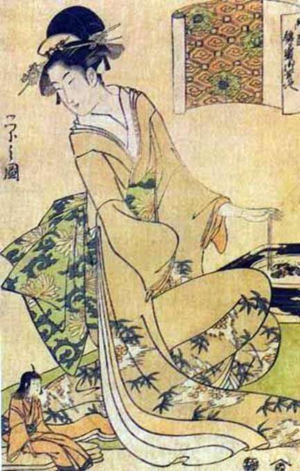 Geisha, stirring coals in the brazier by Hosoda Aisi