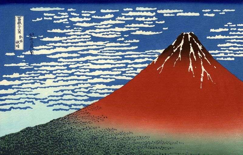 The victorious wind, a clear day Red Fuji by Katsushika Hokusai