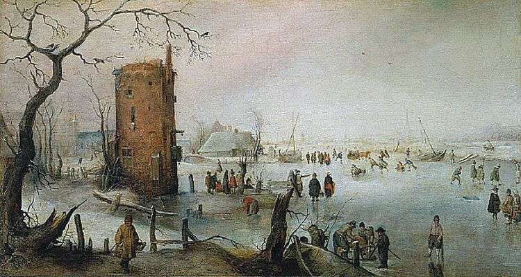 Winter landscape with a tower by Hendrik Averkamp