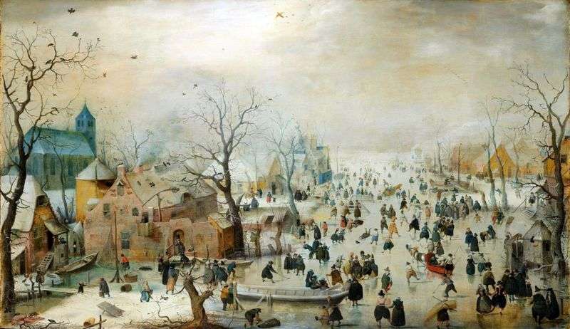 Winter landscape with ice skating by Hendrik Averkamp