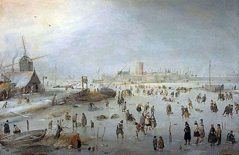 On the ice outside the city by Hendrik Averkamp