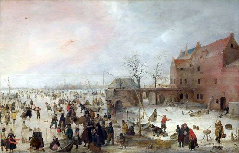 On the ice near the city walls by Hendrik Averkamp