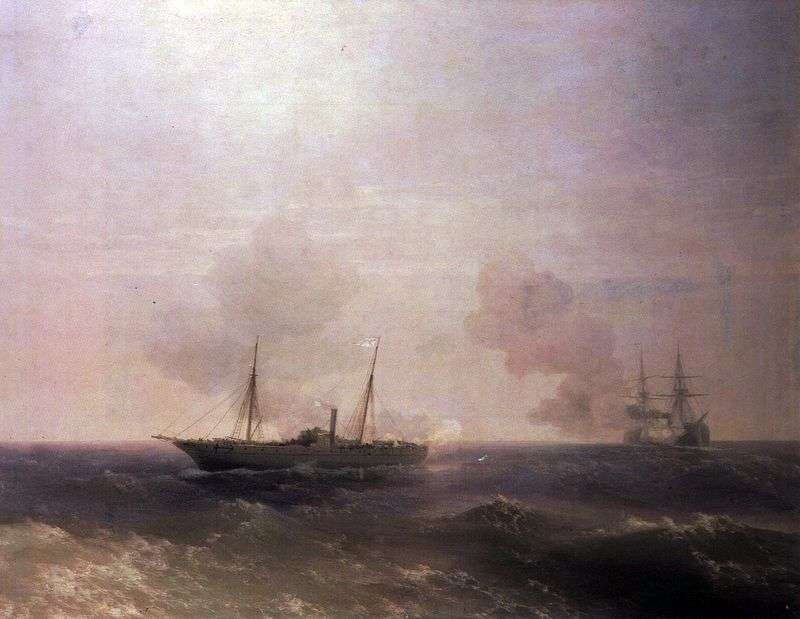 Combat ship Vesta with the Turkish battleship Fehti Bulend by Ivan Aivazovsky