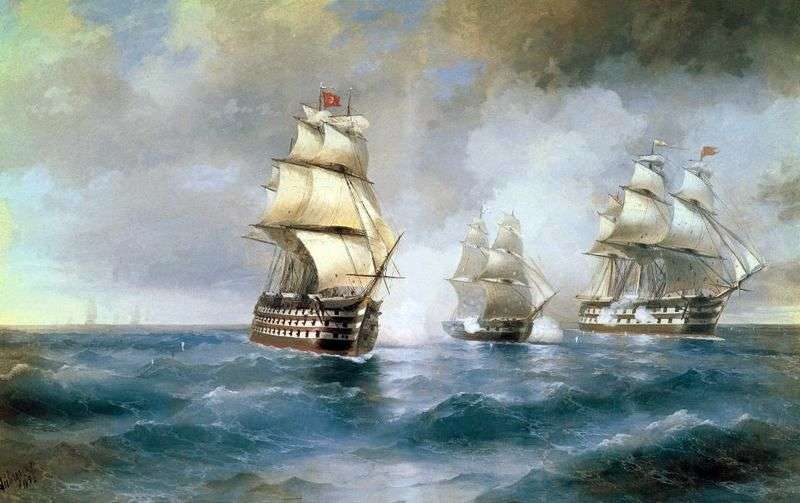 Brig Mercury, attacked by two Turkish courts by Ivan Aivazovsky