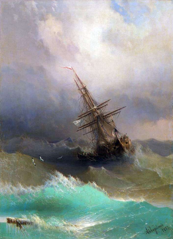 Ship among the stormy sea by Ivan Aivazovsky