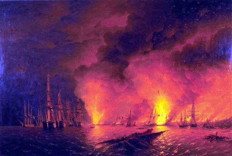 Sinop fight at night by Ivan Aivazovsky