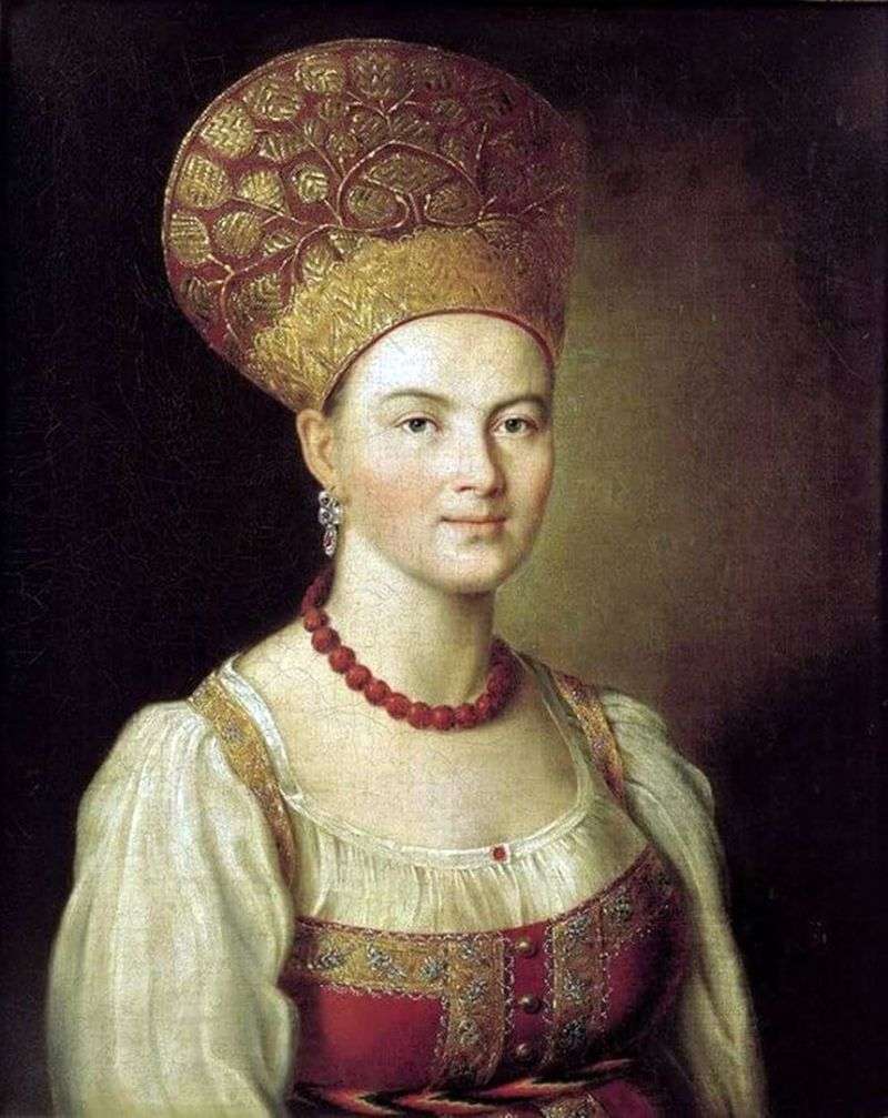 Portrait of an unknown peasant woman in a Russian costume by Ivan Argunov