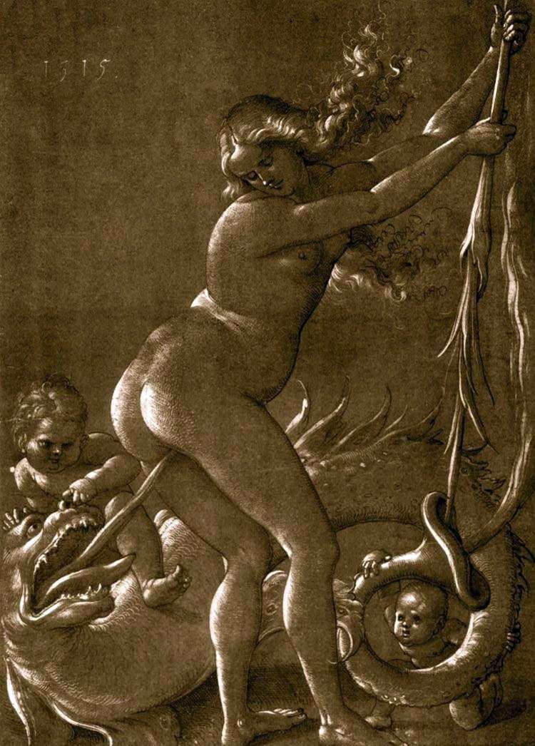 Witch and Serpent (engraving) by Hans Baldung