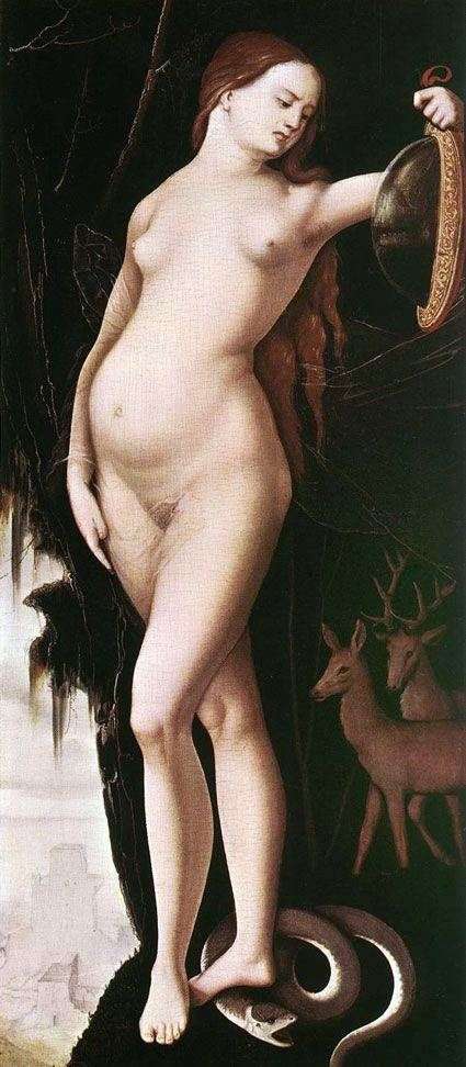 A woman with a mirror and a snake by Hans Baldung