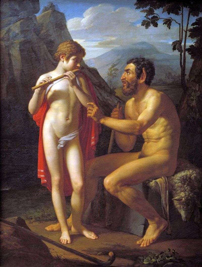 Faun Marsiy teaches the young man Olympia to play the pipe by Petr Basin