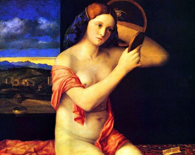 Nude young woman with a mirror by Giovanni Bellini
