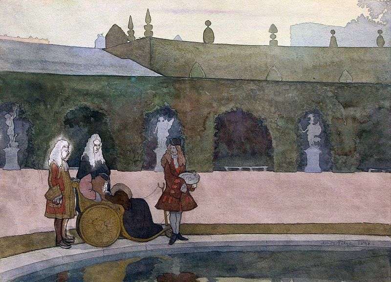 Versailles, Louis XIV feeds fish by Alexander Benois