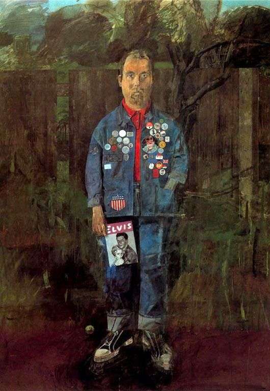 Self portrait with magazine by Peter Blake