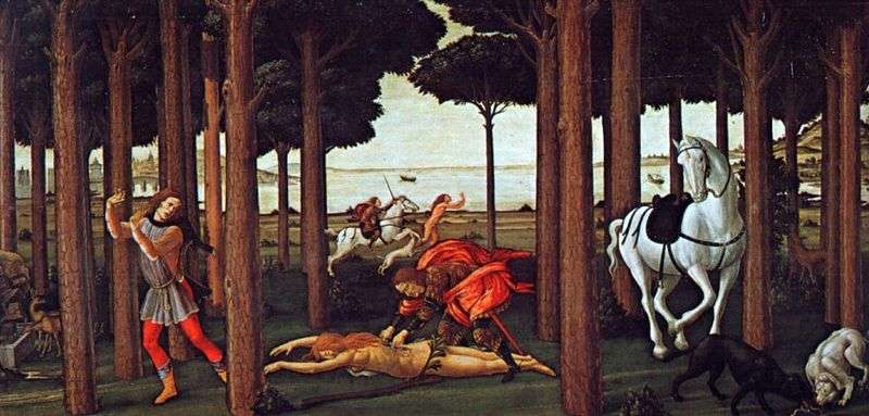 Novella Boccaccio Nastagio degli Onesti second episode by Sandro Botticelli