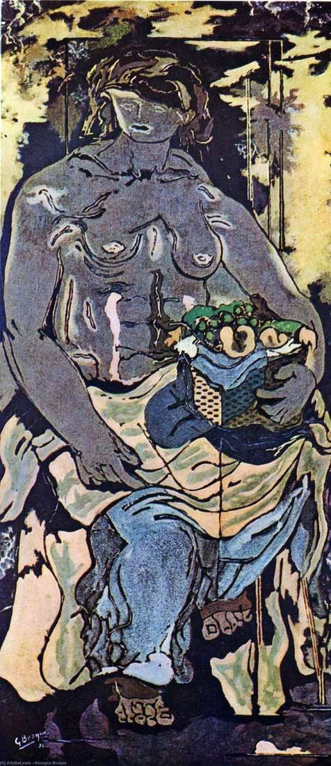 Nude woman with a basket of fruit by Georges Braque