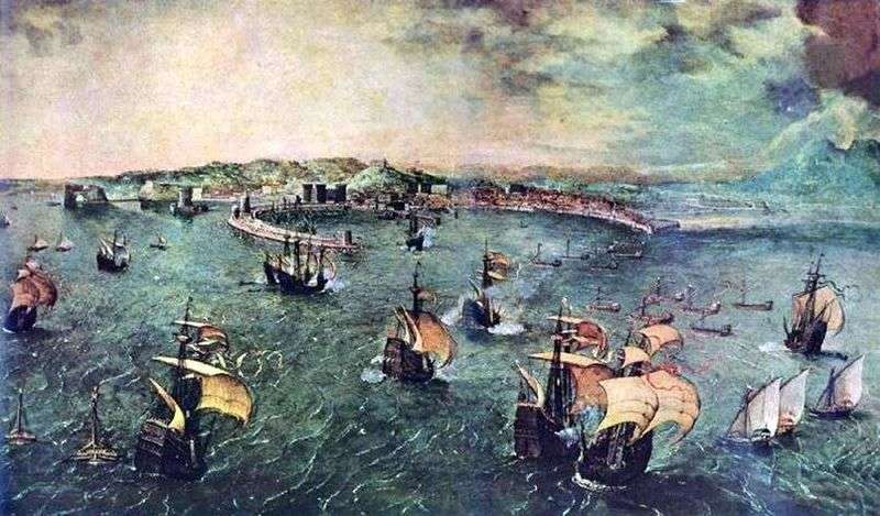 Naval Battle in the Gulf of Naples by Peter Brueghel