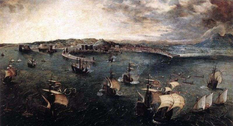 Naval battle in the harbor of Naples by Peter Brueghel