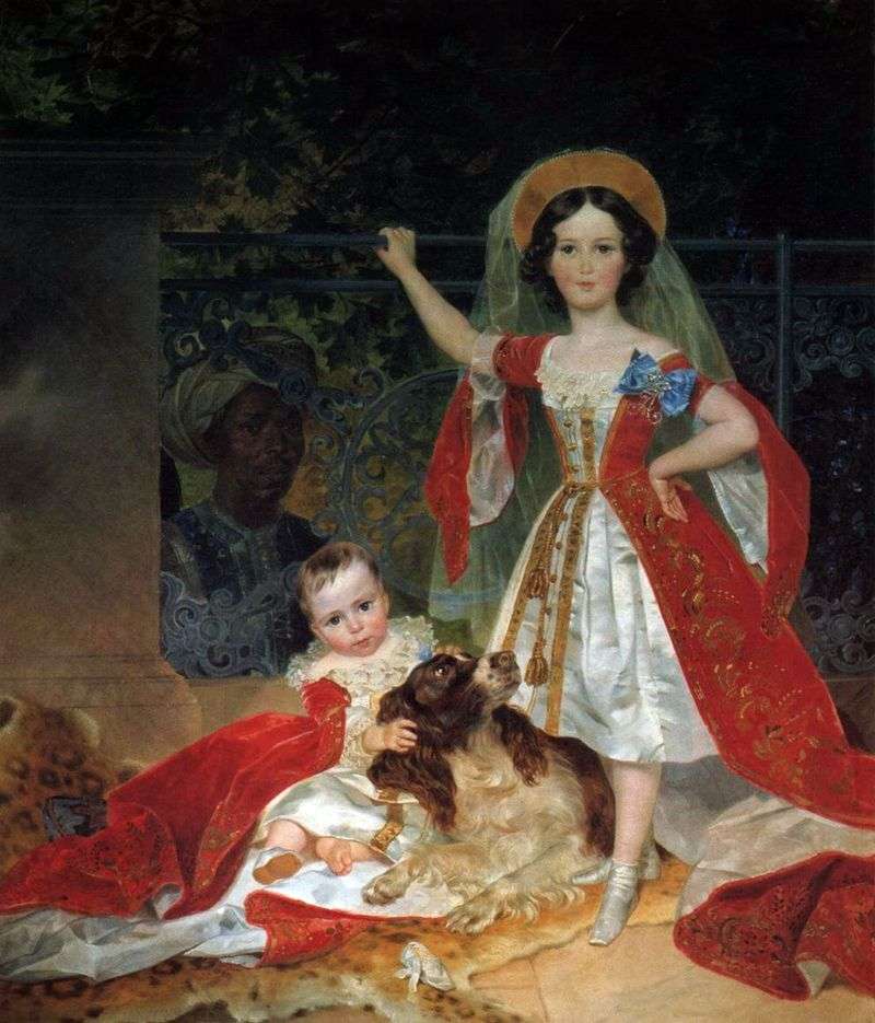 Portrait of Prince Volkonskys children with the Arab by Karl Bryullov