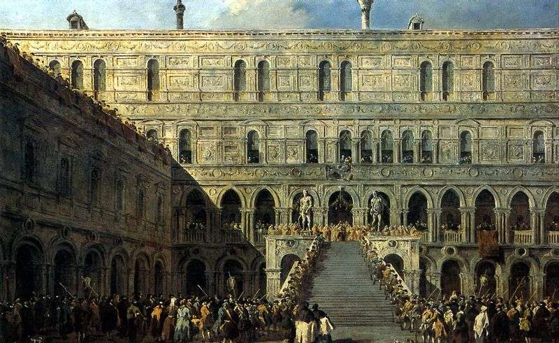 The Coronation of the Doge on the Giants Staircase at the Doges Palace by Francesco Guardi