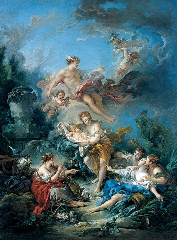 Mercury hands the nymphs of the infant Bacchus by Francois Boucher