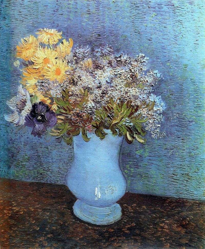 Vase with lilacs, daisies and anemones by Vincent Van Gogh