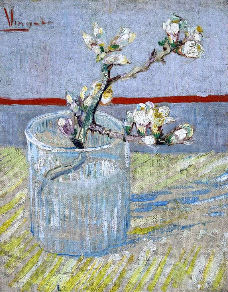 A branch of flowering almonds in a glass by Vincent Van Gogh