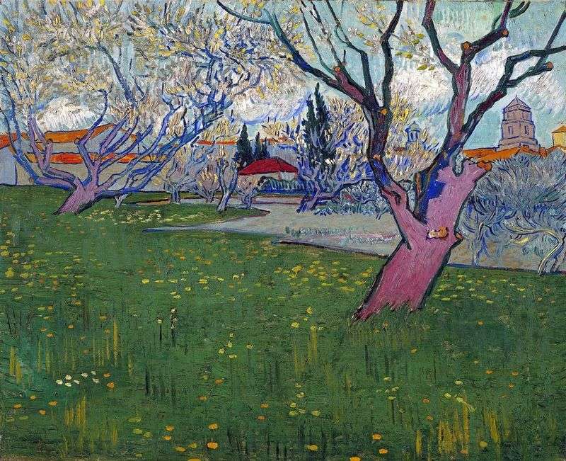 View of Arles among flowering trees by Vincent Van Gogh
