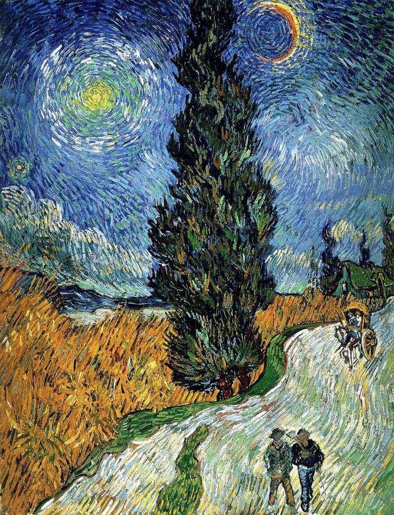 Road with cypress and star by Vincent Van Gogh