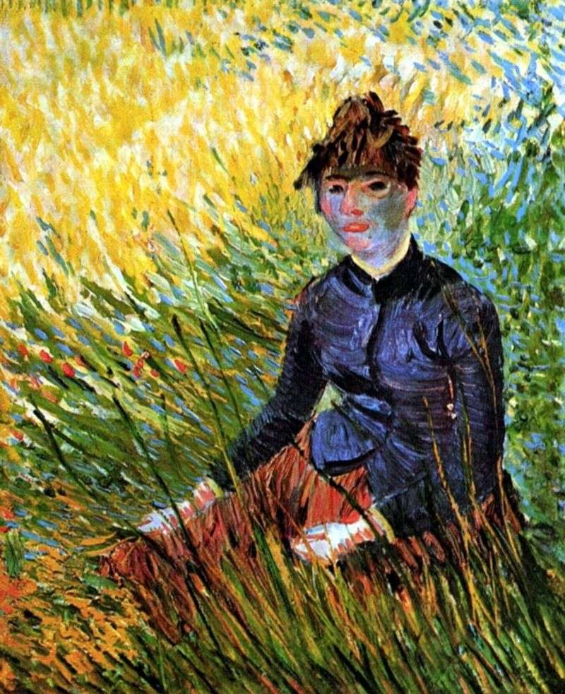 Woman sitting in the grass by Vincent Van Gogh