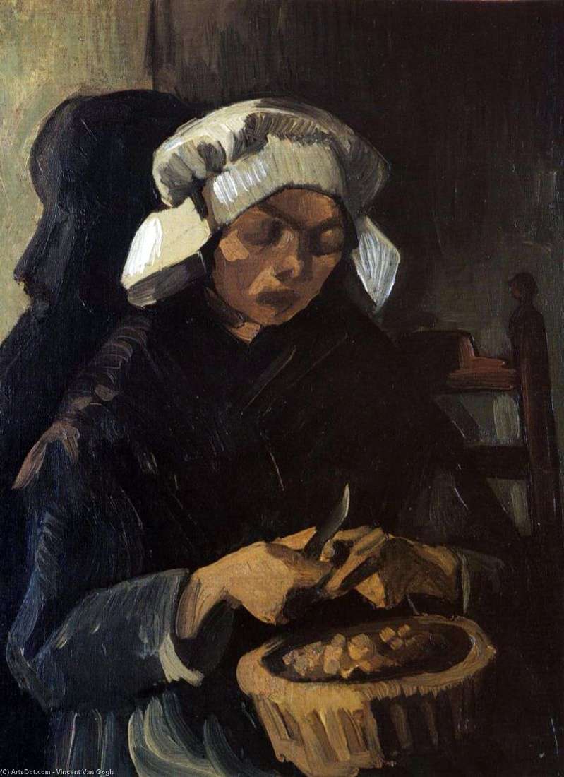 Peasant cleansing potatoes by Vincent Van Gogh