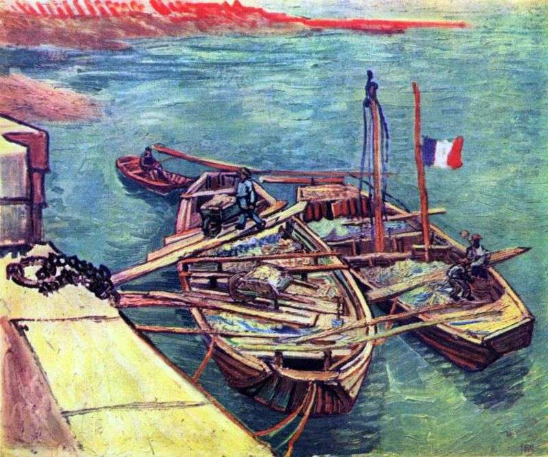 Boats with sand at the pier by Vincent Van Gogh