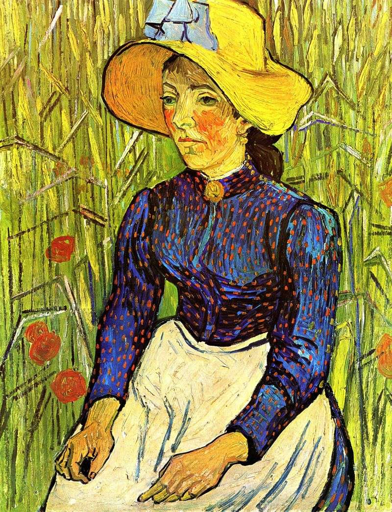 A young peasant woman in a straw hat by Vincent Van Gogh