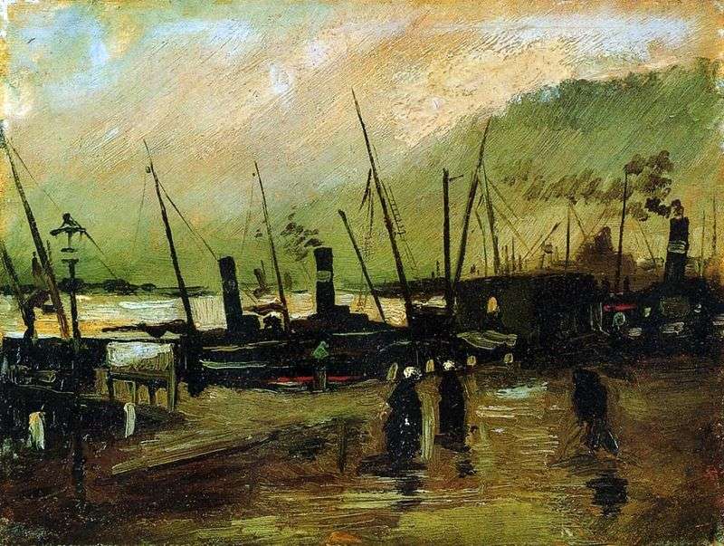 Embankment with ships in Antwerp by Vincent Van Gogh