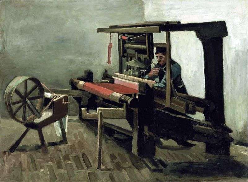 Weaver with spinning wheel, facing the artist with his left side by Vincent Van Gogh