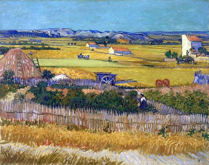 Harvest in La Cro, and Montmajor in the background (Harvesting) by Vincent Van Gogh