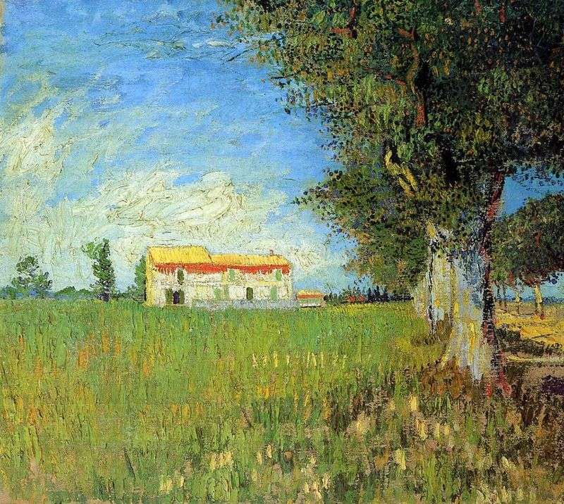 Farmhouse on a wheat field by Vincent Van Gogh