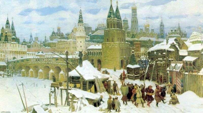 The heyday of the Kremlin. All Svyatsky Bridge and the Kremlin at the end of the XVII century by Apollinarius Vasnetsov