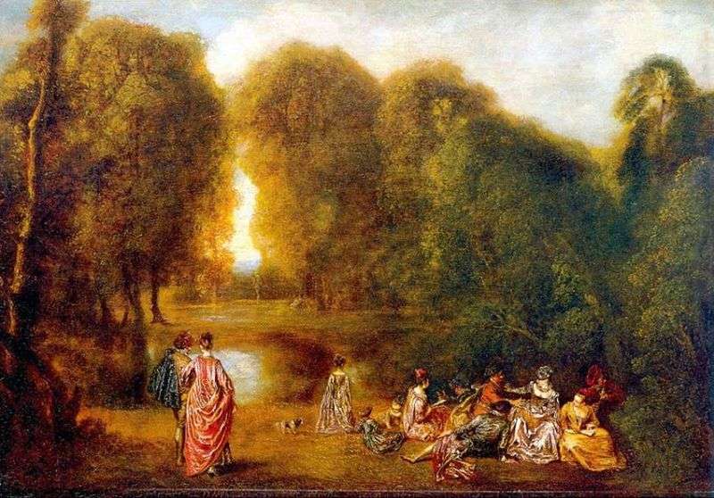 Society in the park by Jean Antoine Watteau