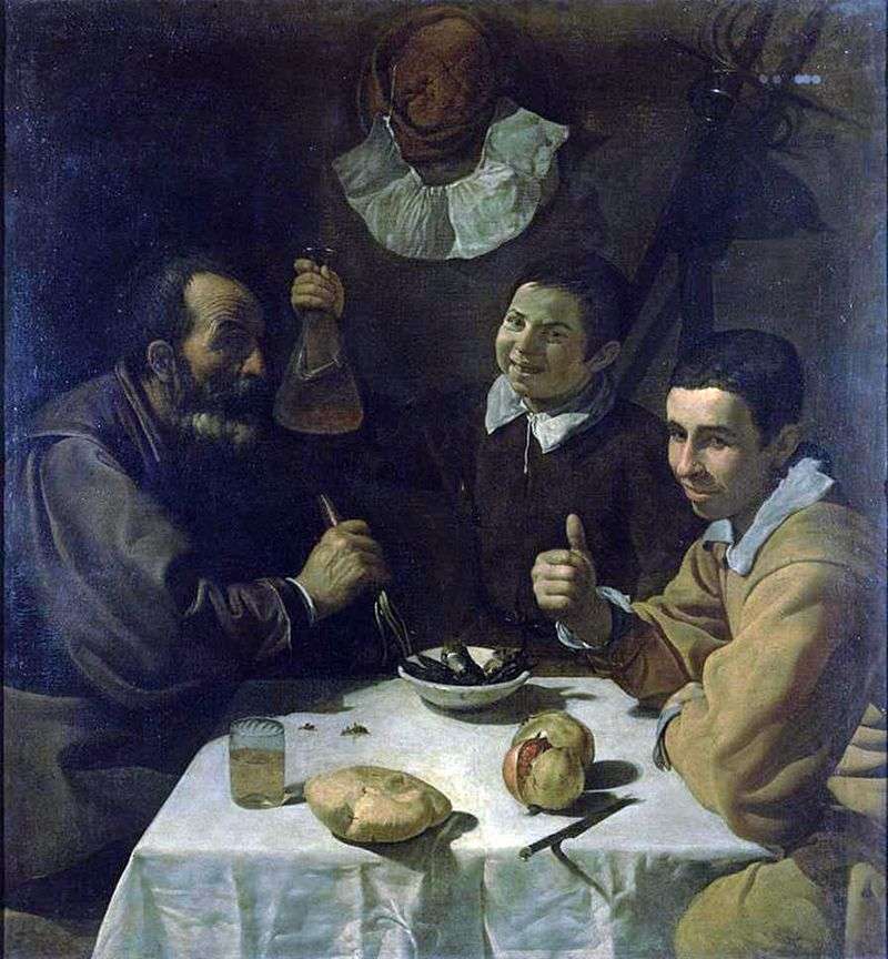 Three men at the table by Diego Velasquez