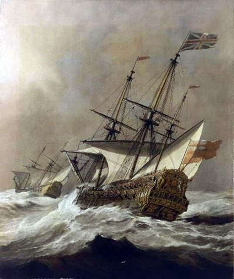 Ship in a storm by Willem van de Velde