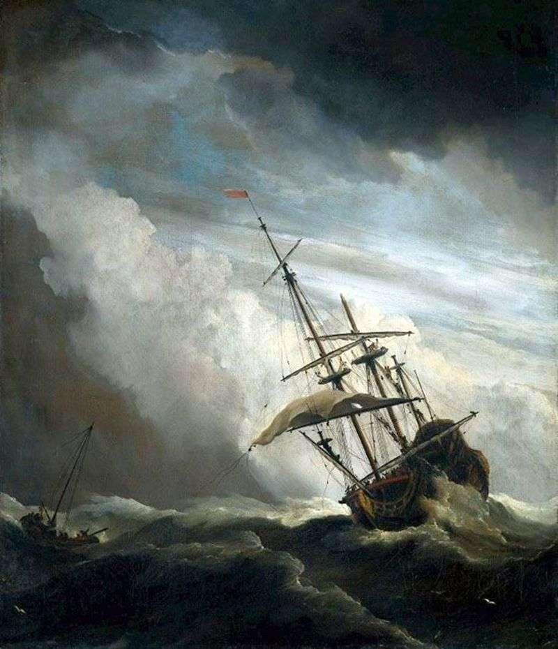 Ship in the open sea by Willem van de Velde