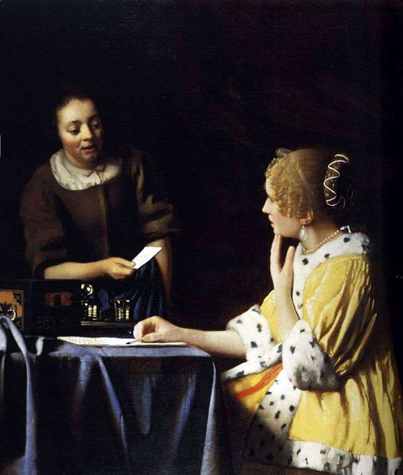 The lady and her maid with a letter by Jan Vermeer