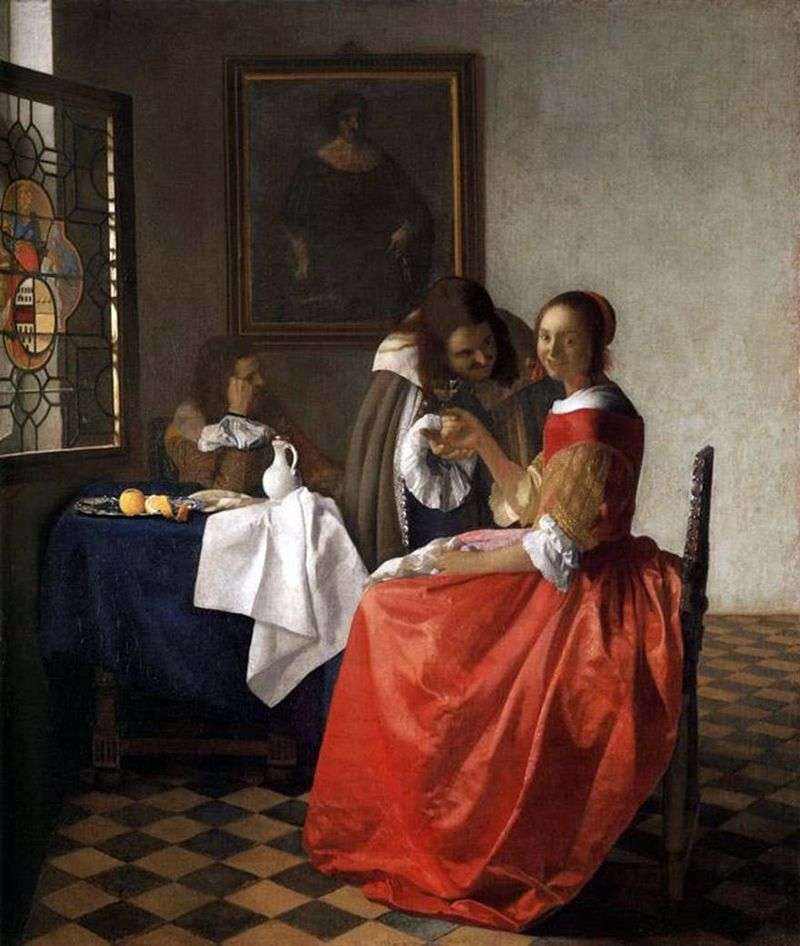 Lady and two gentlemen by Jan Vermeer