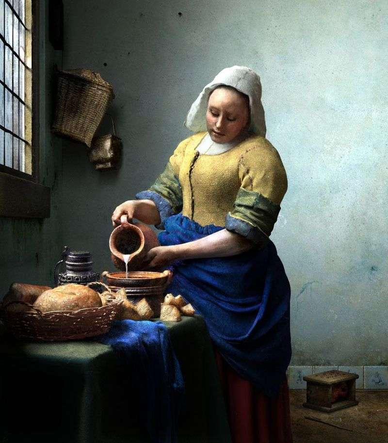 A servant with a jug of milk by Jan Vermeer