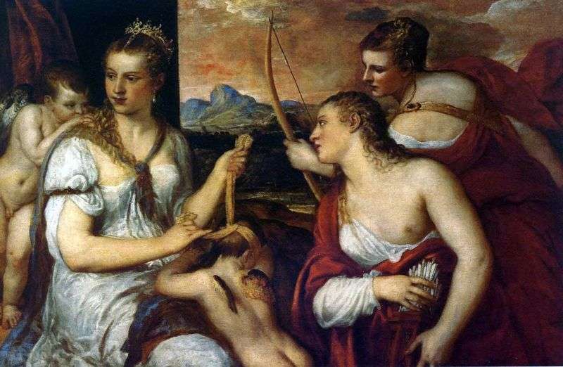Venus, tied Amurs eyes by Titian Vecellio
