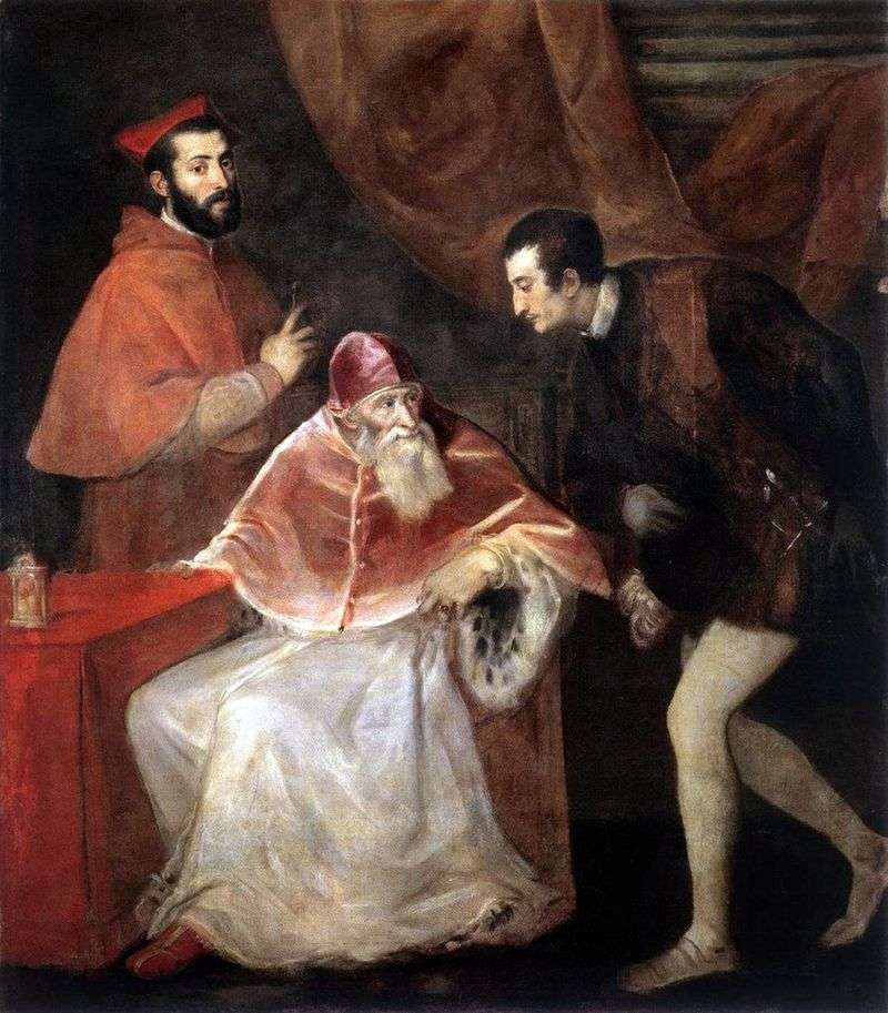 Pope Paul III with Alessandro and Ottavio Farnese by Titian Vecellio