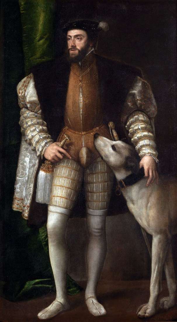Portrait of Charles V with a dog by Titian Vecellio