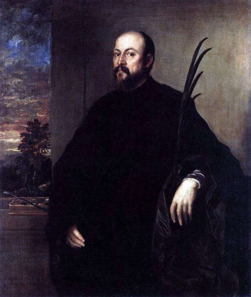 Portrait of a man with a palm branch by Titian Vecellio