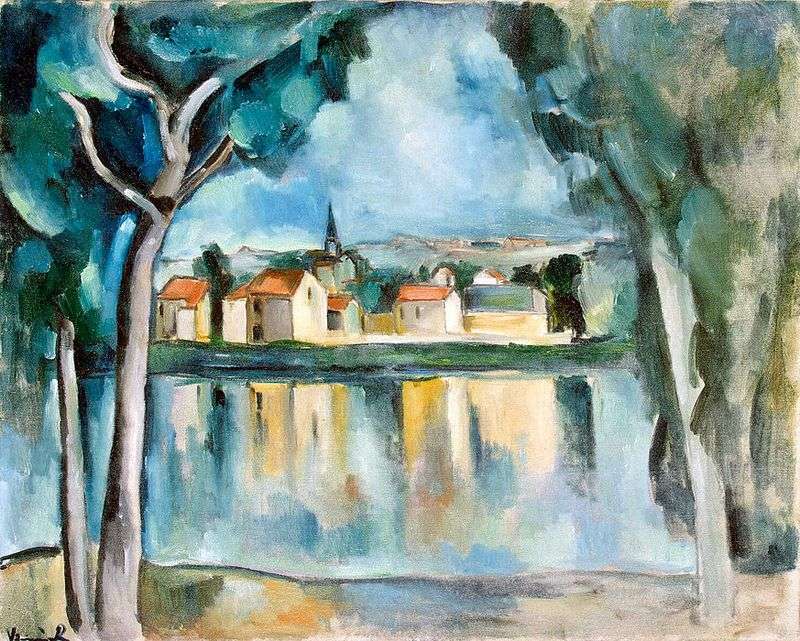 Town on the shore of the lake by Maurice de Vlaminck