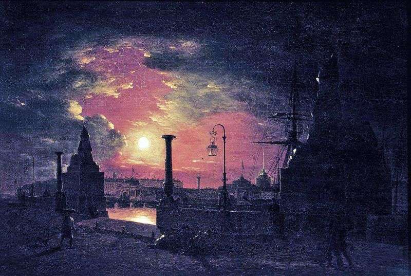 Autumn night in St. Petersburg. Pier with the Egyptian sphinxes on the Neva at night by Maxim Vorobiev